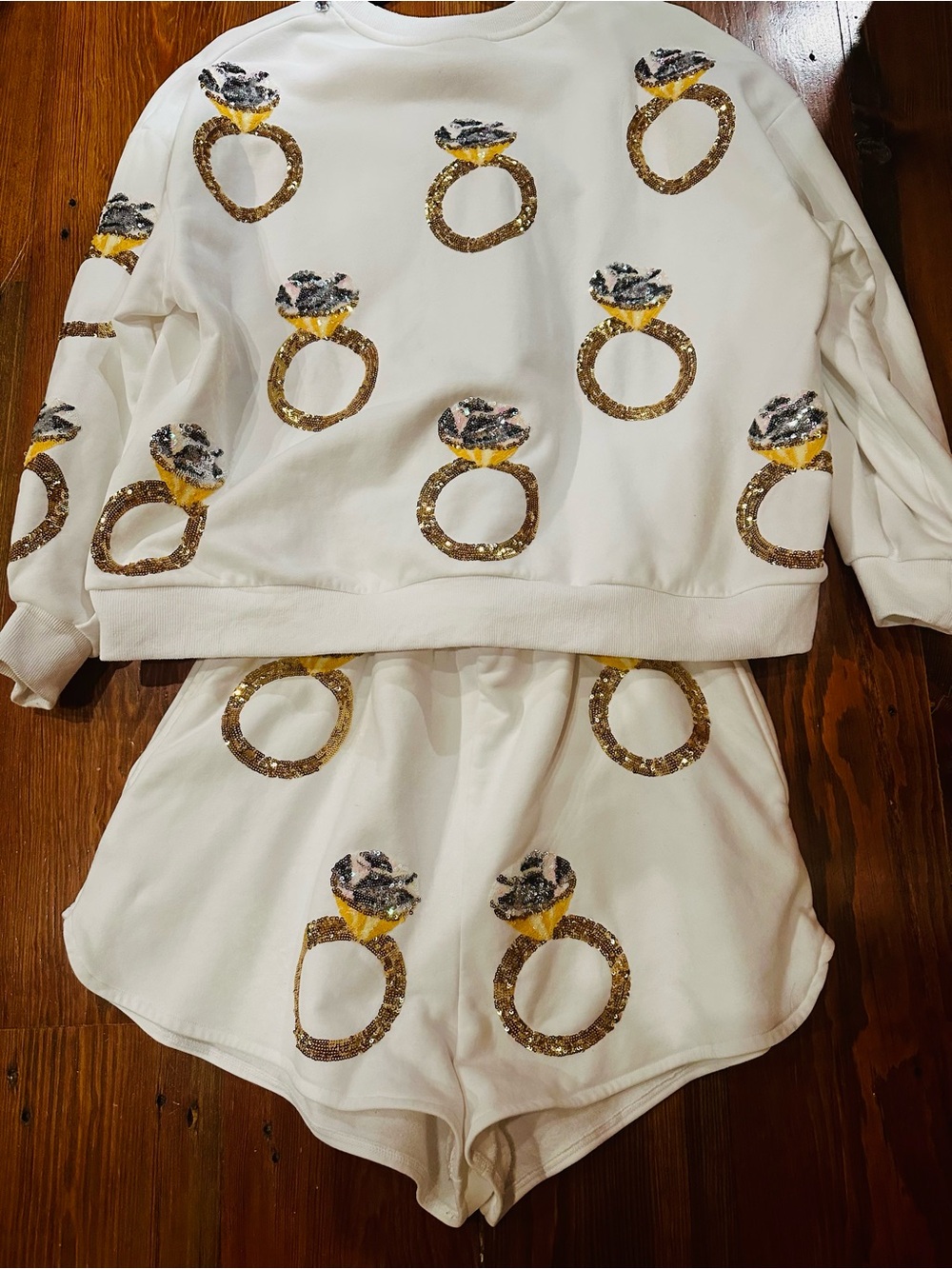 White Sequin Bridal Set Top & Bottom & Slippers
